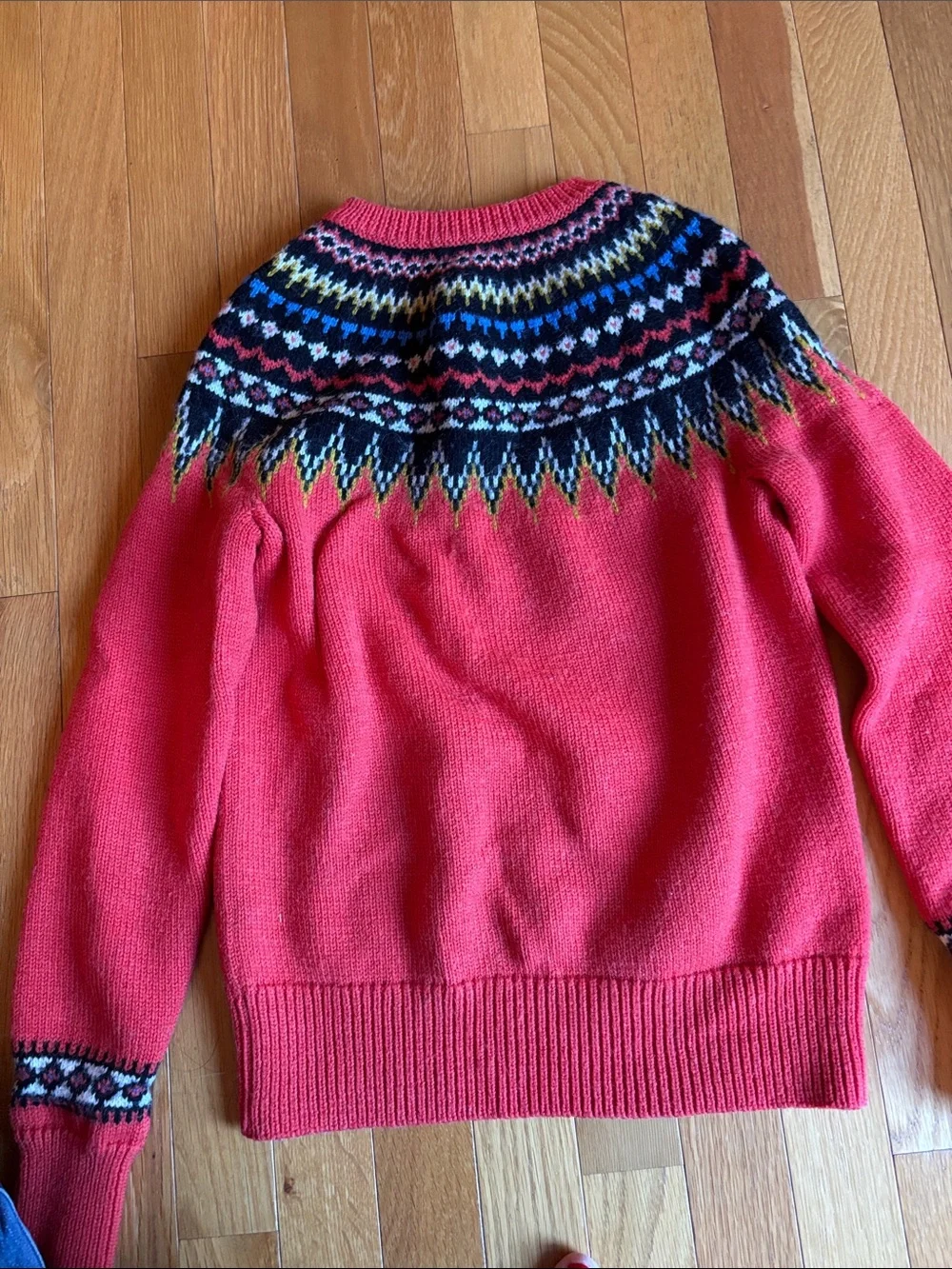 J. Crew Coral Fair Isle Yoke Crew Sweater